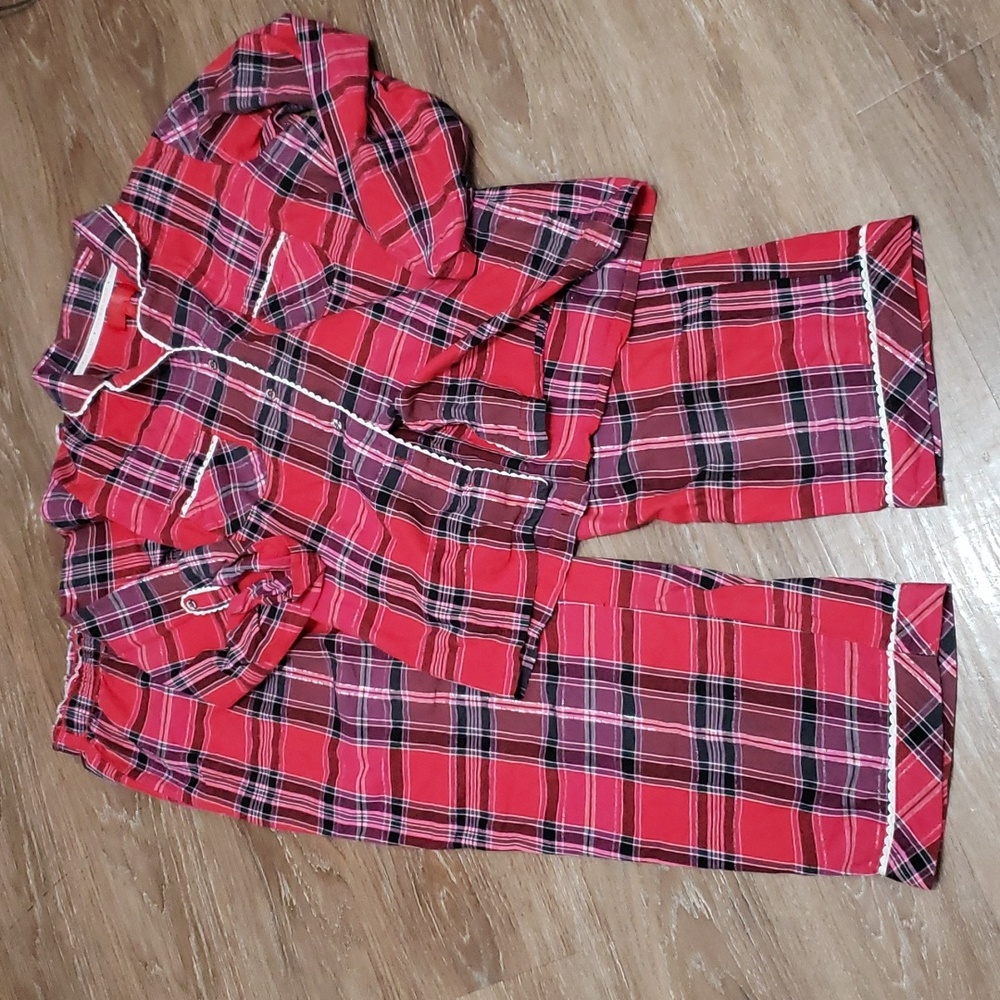 (M) Victoria's Secret Plaid Lumberjack Metallic Festive Coord Set Pajama Cozy